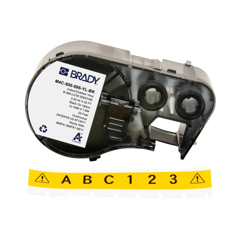 Brady M4C-500-595-YL-BK All-Weather Vinyl Labels 0.5 in W x 25 ft