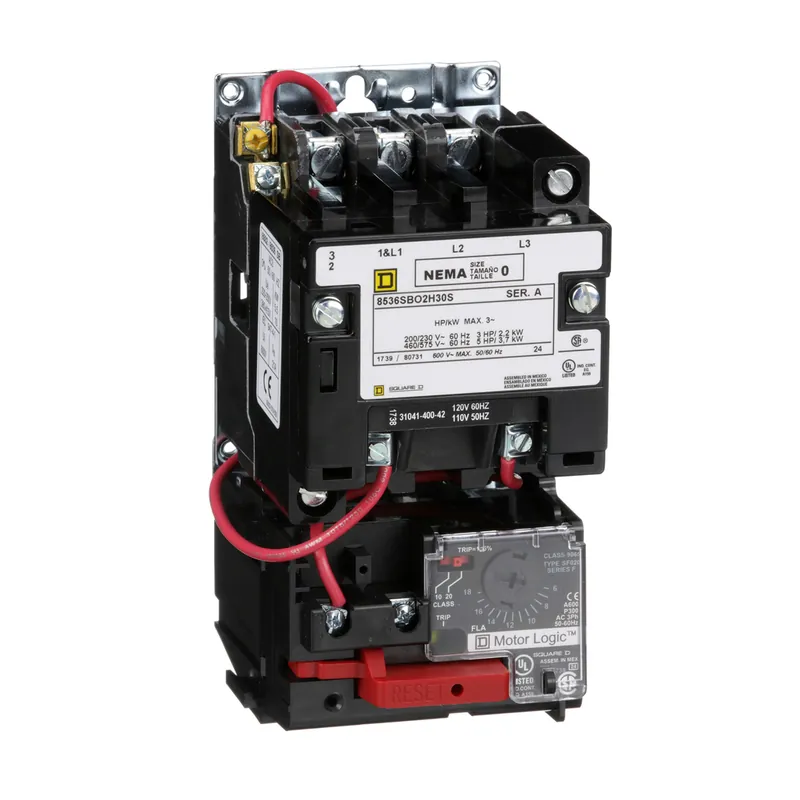 Square D 8536SBO2V02H30S 110/120 VAC 18 Amp 5 Hp 3-Pole Open Type Full Voltage Non-Reversing Magnetic Starter