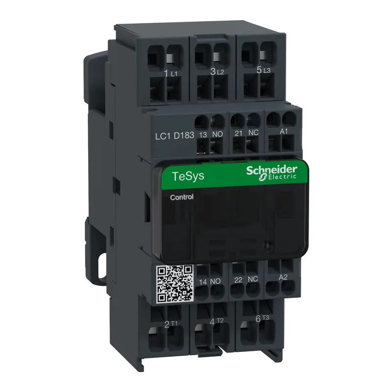 Schneider Electric LC1D183B7 IEC Contactor, TeSys Deca, nonreversing, 18A, 10HP at 480VAC, 3 phase, 3 pole, 3 NO, 24VAC 50/60Hz coil, open style