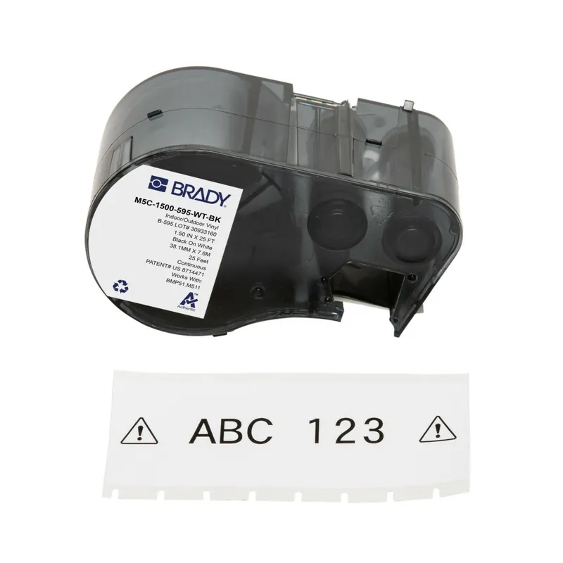 Brady M5C-1500-595-WT-BK All-Weather Vinyl Labels 1.5 x 25ft Black on White