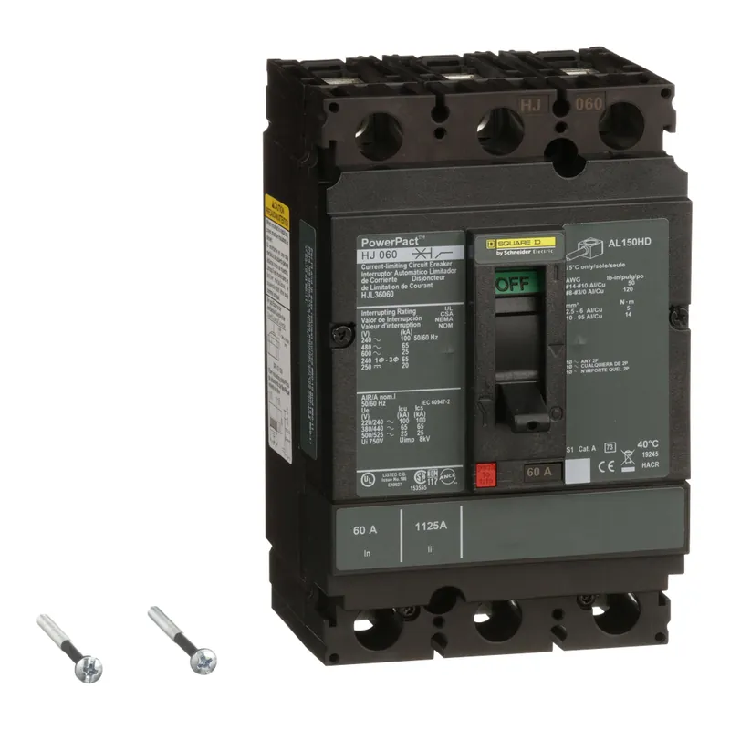 Square D HJL36060 3-Pole 60 Amp 600 Volt Thermal Magnetic Molded Case Circuit Breaker