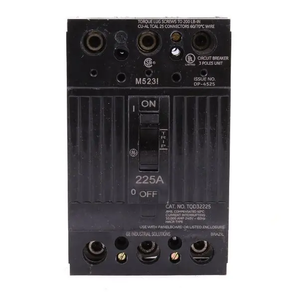 General Electric TQD32225WL GE Q-Line Type TQD Compact Molded Case Circuit Breaker 240 VAC 225 A 10 kA Interrupt 3 Poles