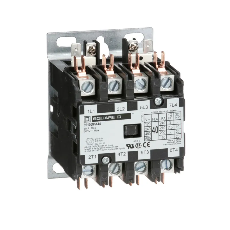 Square D 8910DPA44V06 Contactor Definite Purpose 40A 4 Pole 25 HP at 575 VAC 3 Phase 440/480 VAC 50/60 Hz Coil