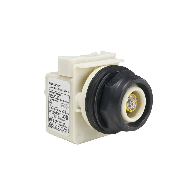 Square D 9001SKP38LY Pilot Light Head Harmony 9001SK Plastic Without Cap 30mm LED Yellow 120V