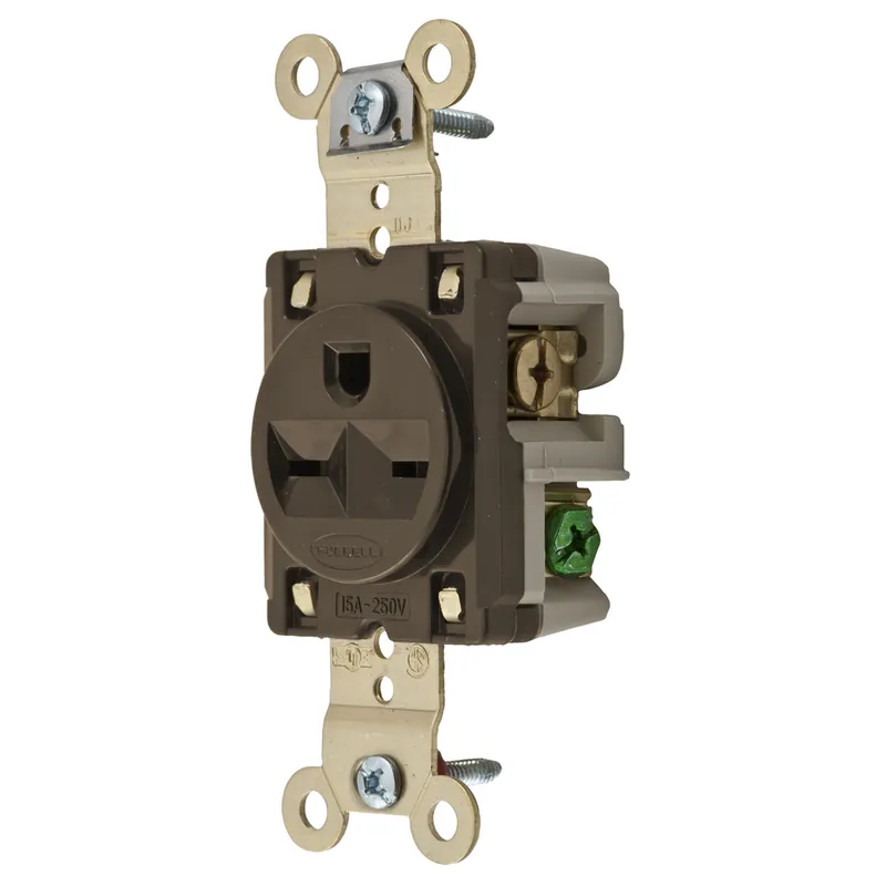 Hubbell HBL5661 Brown 15A 250V Single Receptacle Extra Heavy Duty Spec Grade