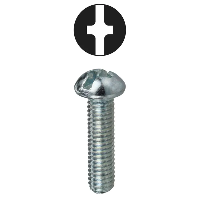 LH DOTTIE RMC3834 Machine Screw, Steel Material, 3/8 x 3/4 in Size, Round Head Type, Zinc Plated Finish, Slotted/Phillips Drive Type