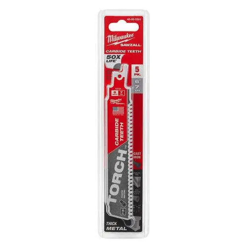 Milwaukee 48-00-5501 Sawzall 6 Reciprocating Carbide Saw Blade 7TPI