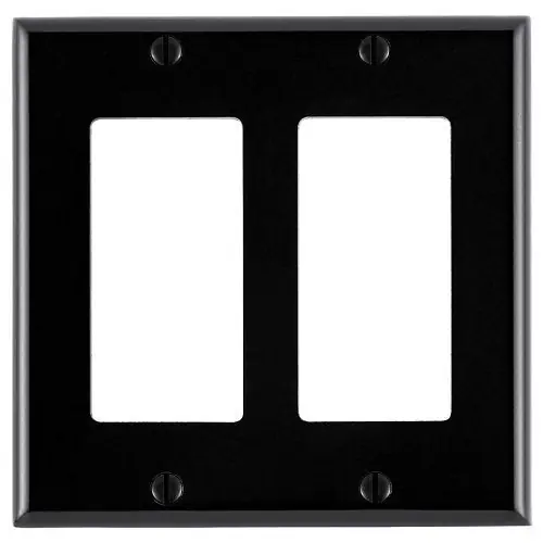 Leviton 80409-E 2-Gang Decora/GFCI Device Decora Wall Plate Standard Thermoset Black