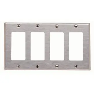 Leviton 84412-40 4-Gang Decora/GFCI Device Mount Standard Size 302 Stainless Steel Decora Wallplate