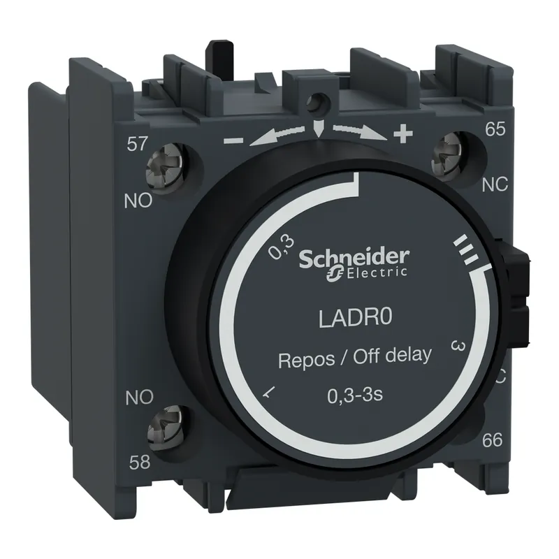 Schneider Electric LADR0 Time Delay Auxiliary Contact Block 690 VAC 1NO 1NC 0.1 to 3 Seconds