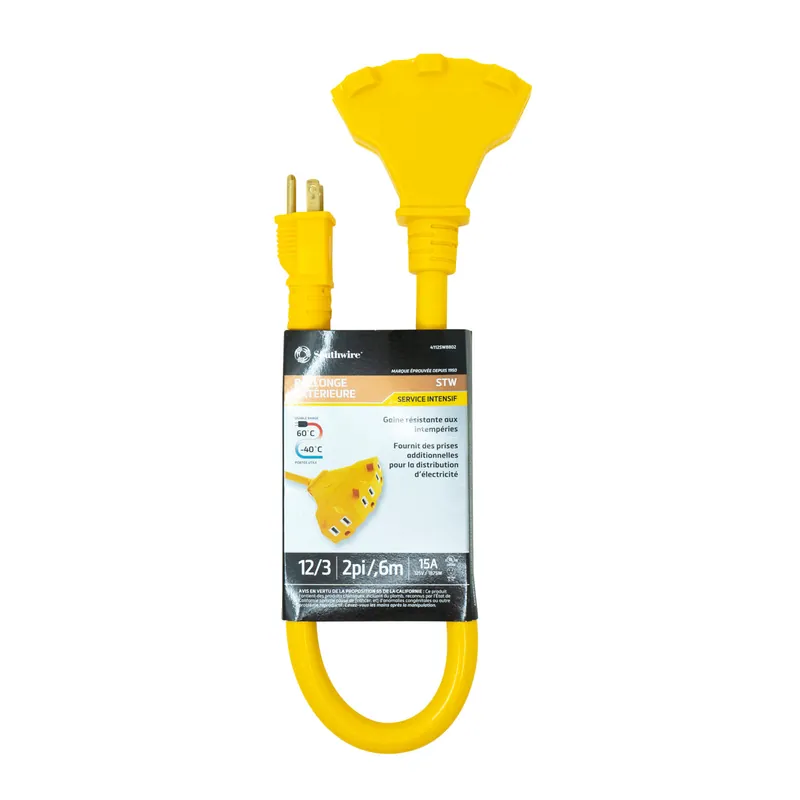 Southwire 4112SW8802 12/3 2' STW Yellow Tri-Source Water Resistant Extension Cord