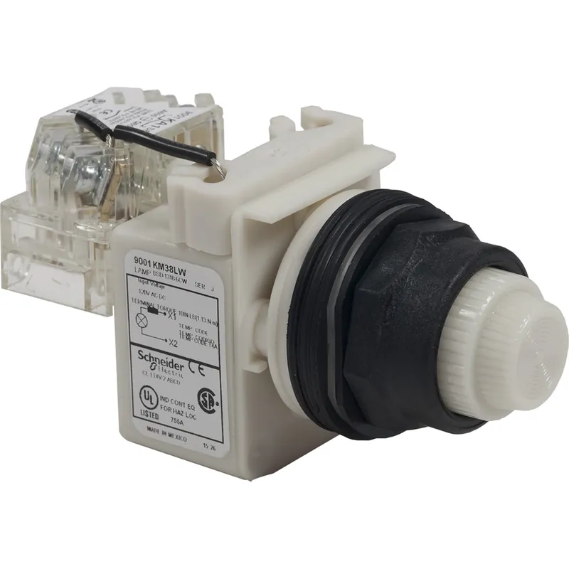 Square D 9001SKT38LW Push-to-test Pilot Light LED White 120V