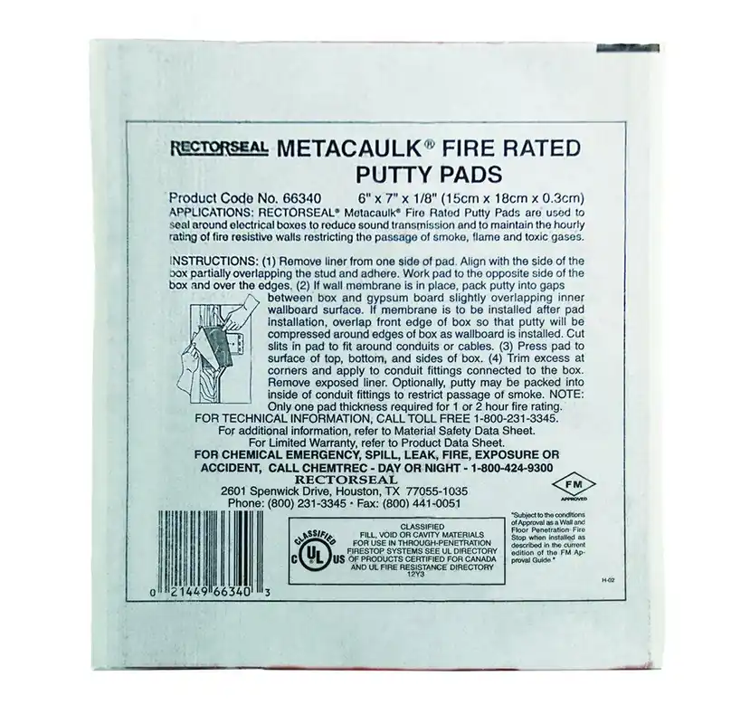 Rectorseal 66340 Metacaulk 6 x 7 in. Fire Rated Putty Pad