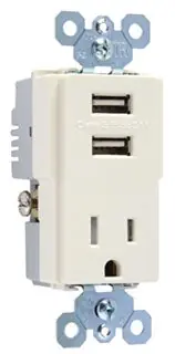 Pass & Seymour TM8USBLA USB Charger with TR Receptacle - Light Almond