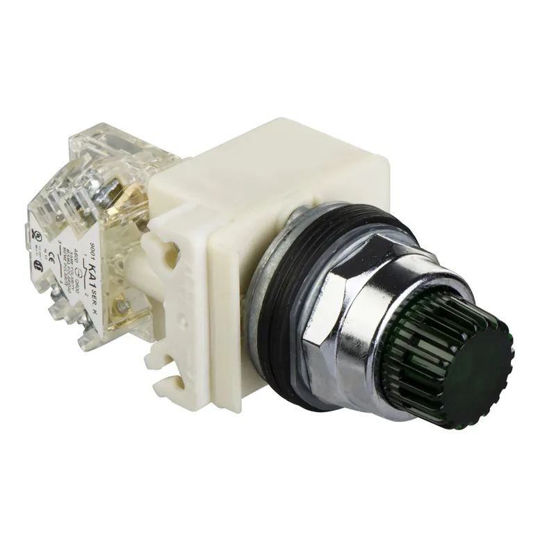 Schneider Electric 9001K2L35LGGH13 Illuminated Push Button Harmony 9001K Metal Projecting Green 30mm Spring Return LED Green 24...28V 1 CO