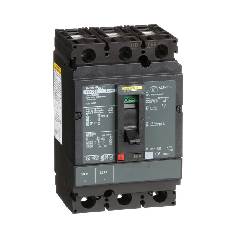 Square D HDL36050 Molded Case Circuit Breaker 50 Amp 600 Volt Replacement MPN