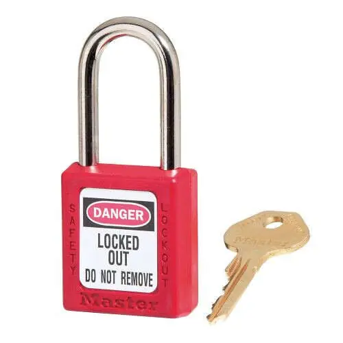 Master Lock 410KARED Thermoplastic Safety Padlock Keyed Alike 1-1/2 Inch Shackle Red