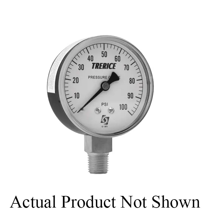 Trerice 800B2002BA100 800B Dry Utility Pressure Gauge, 0 to 100 psi Pressure, 1/4 in MNPT Connection, 2 in Diameter Dial, 1.6 % Accuracy