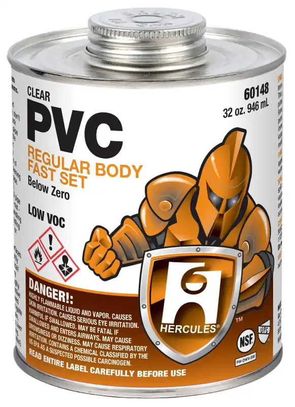 Hercules 60148 PVC Cement Clear Solvent Regular Body Fast Set 32 oz