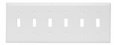 Pass & Seymour TP6W 6Gang Wall Plate, Toggle Switch, Nylon, Standard - White