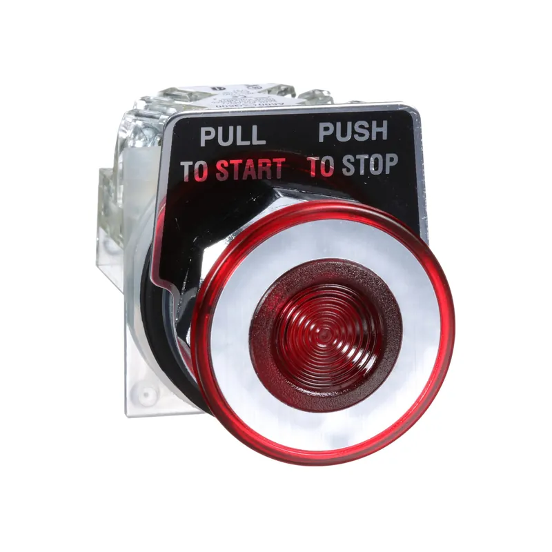 Schneider Electric 9001KR9RH13 30mm Push Button, Type K, Push Pull Operator, Red Mushroom Cap, 1 NO and 1 NC