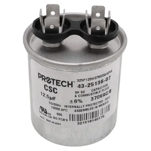 Rheem 43-25136-07 Capacitor - 12.5/370 Single Round