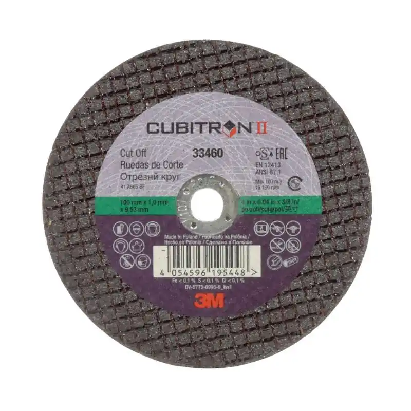 3M 7100101771 Cubitron II Cut-Off Wheel, 33460, 100 mm x 1 mm x 9.53 mm (4 in. x 0.04 in x 3/8 in) Replacement MPN