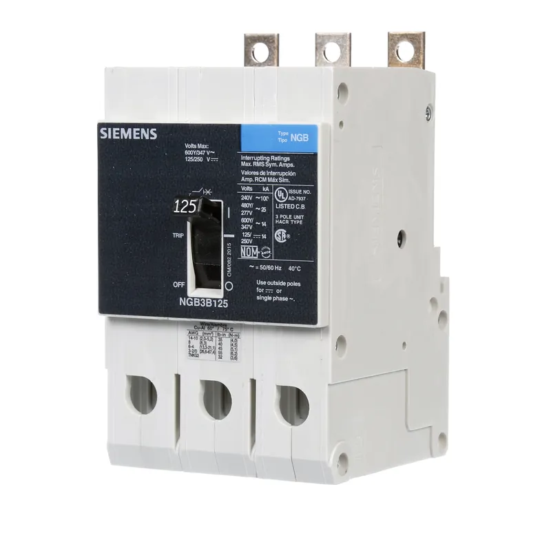Siemens NGB3B125B Low Voltage Panelboard Mount G Frame Circuit Breaker with Thermal - Magnetic Trip 125A 3-Pole (14KAIC AT 600Y/347V) (25KAIC AT 480Y/277V)