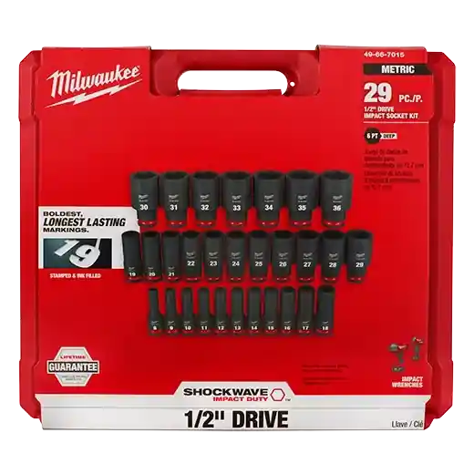 Milwaukee 49-66-7015 SHOCKWAVE Impact Duty 1/2 Drive Metric Deep 6 Point Socket Set