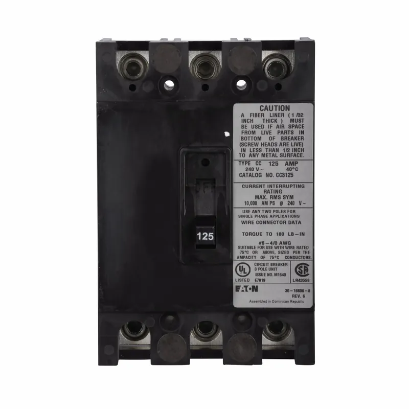 Eaton CC3150 Type CC Molded Case Circuit Breaker 240 VAC 150 A 10 kA Interrupt 3 Poles