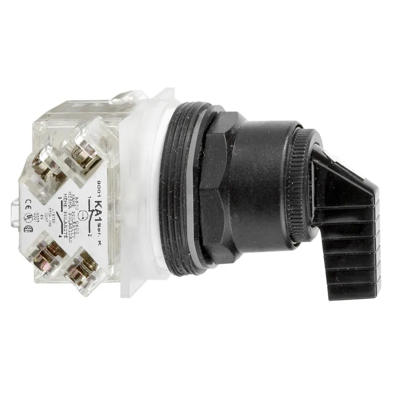 Schneider Electric 9001SKS11FB Selector Switch Head, Harmony 9001SK, Plastic, Long Handle, Black, 30mm, 2 Positions, Stay Put