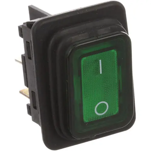 Cadco 9032 Rocker Switch 125V 20A Black W/Green Light