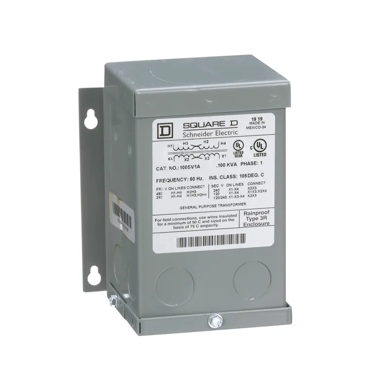 Square D 100SV1A 0.1 kVa 240 x 480 VAC Primary 120/240 VAC Secondary Dry Type General Purpose Transformer