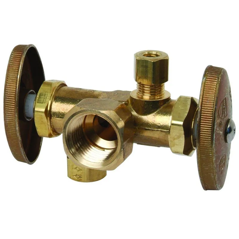 BrassCraft R1701DVXR 1/2 x 3/8 x 3/8 in. FIP x OD Compression x OD Compression Dual Outlet Dual Shut-Off Multi-Turn Angle Supply Stop Valve