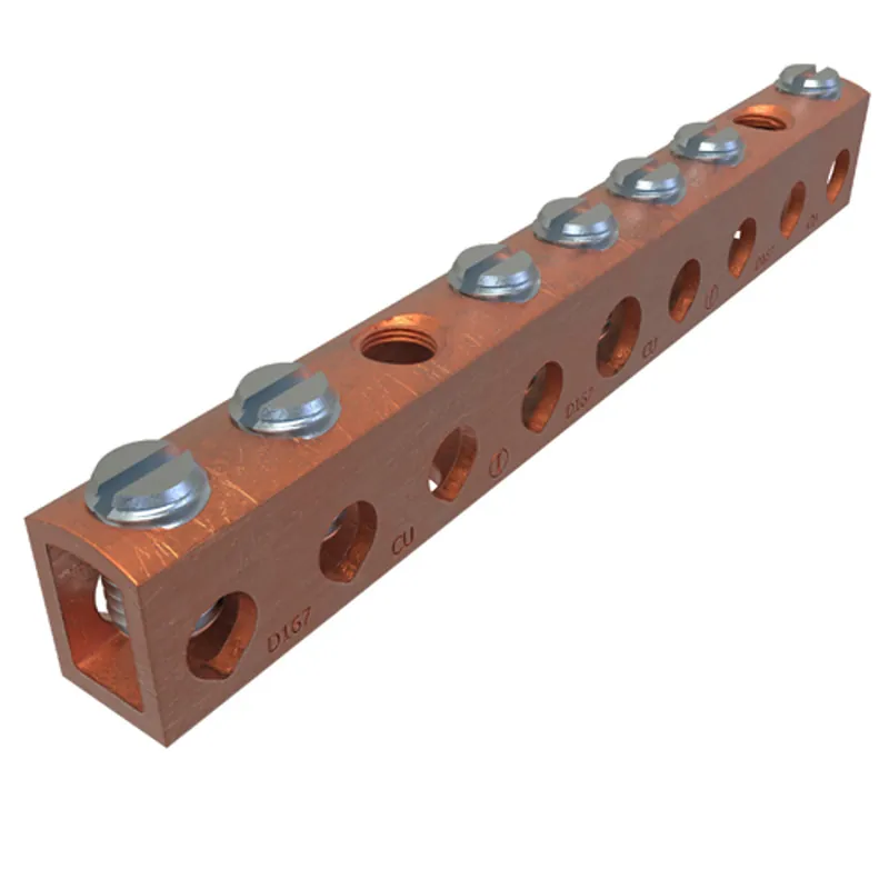 ILSCO D167-6 Copper Neutral Bar, Conductor Range 4-14 Main, 6-14 Tap, 7 Ports