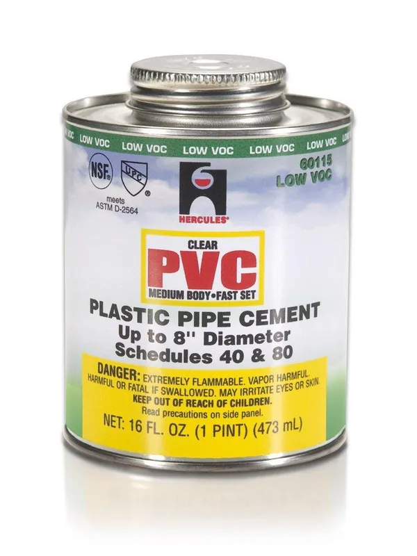 Hercules 60115 Fast Setting Medium Body PVC Cement, 16 oz Container, Clear