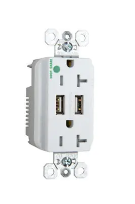 Pass & Seymour TR8300HUSBW Hospital-Grade USB Charger with Tamper Resistant White 20 Amp Duplex Receptacles