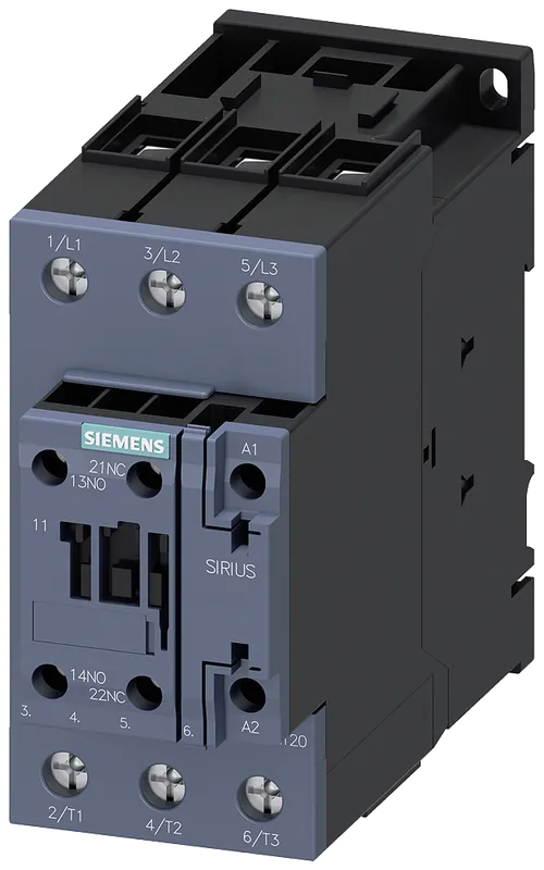 Siemens 3RT20361AV60 IEC Contactor, 480 VAC Coil, 51 A, 3NO Contact, 3 Poles