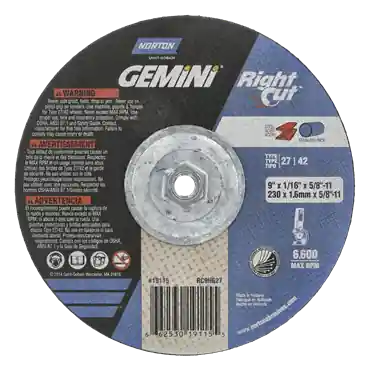 Norton 66253019115 Gemini Depressed Center Wheel 9 in Diameter Type 27/42 Wheel 66253019115