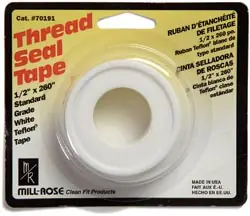 Mill-Rose 70190 PTFE Teflon Thread Seal Tape, 1/2 x 260 in Roll, White