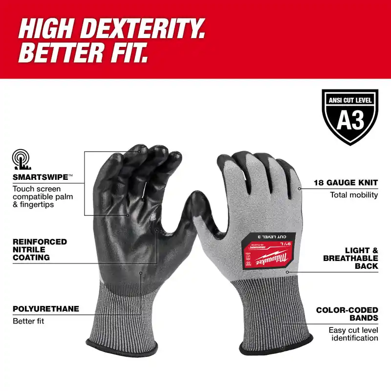 Milwaukee 48-73-8731 High Dexterity Cut Level 3 Polyurethane Dipped Gloves - M
