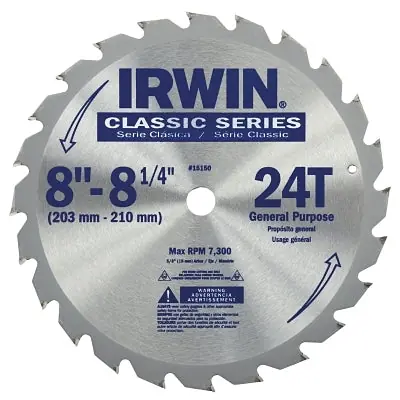 Irwin 15150 Carbide-Tipped Circular Saw Blades 8 1/4 in 24 Teeth