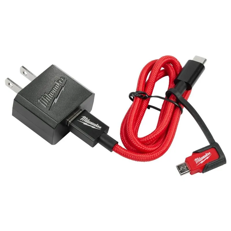 Milwaukee Tool 48-59-1209 3FT USB-C and 2.1A Wall Charger with Micro USB Adaptor