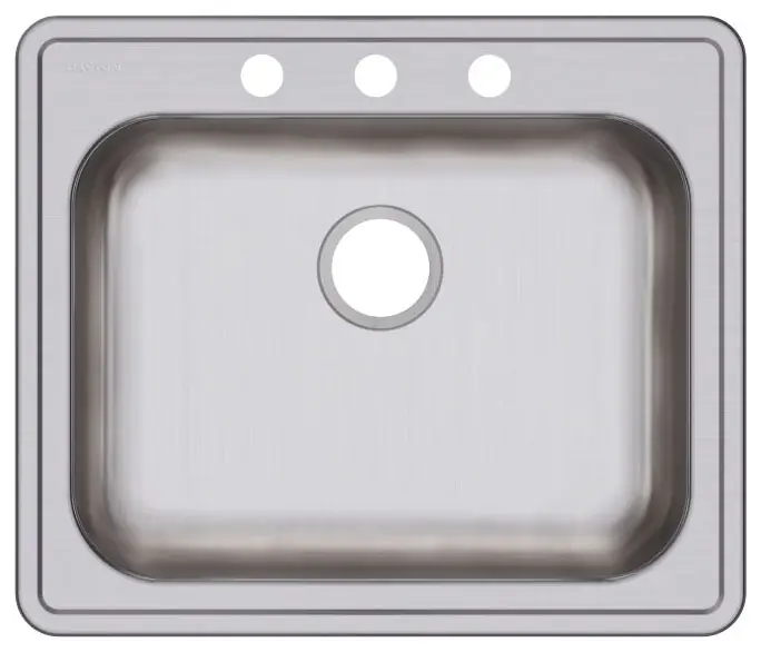 Dayton GE125213 Kitchen Sink 25 x 21-1/4 x 5-3/8 3-Hole Single Bowl Drop-In Sink