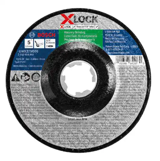 Bosch GWX27M500 5 x 1/4 X-LOCK Arbor Type 27 30 Grit Masonry Grinding Abrasive Wheel