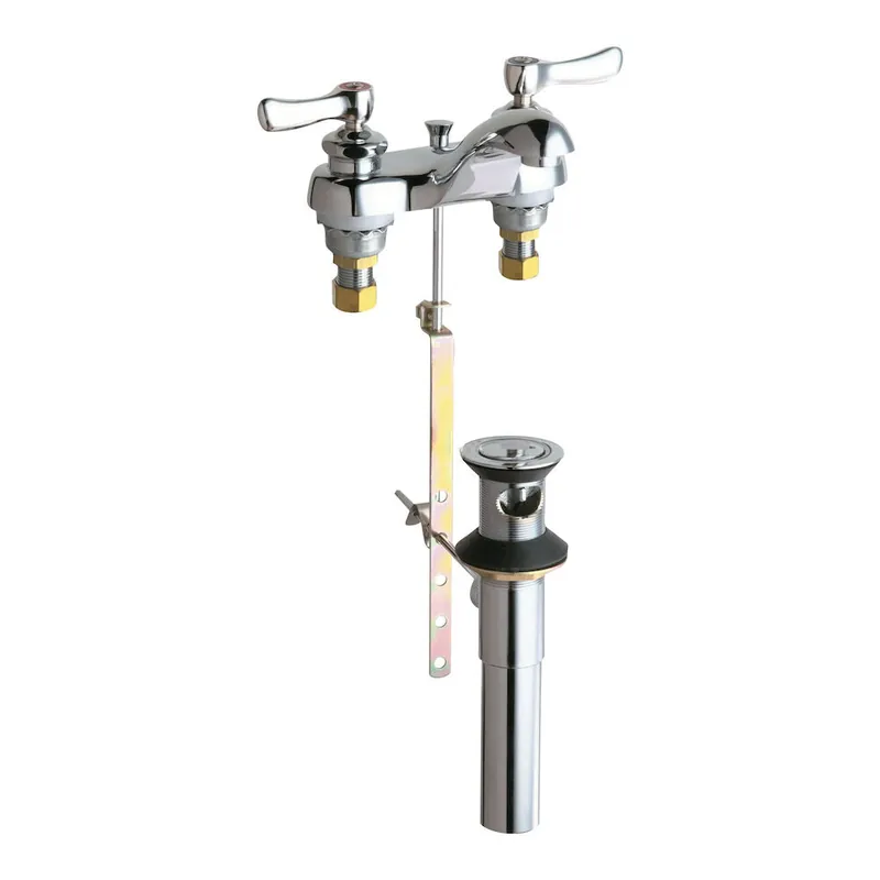 Chicago Faucet 797-ABCP Lavatory Faucet 2 Curved Lever Pop-Up Chrome Plated Lead Free