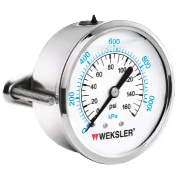 Weksler BY12YPH4CW Stainless Steel Cased Liquid Filled Pressure Gauge