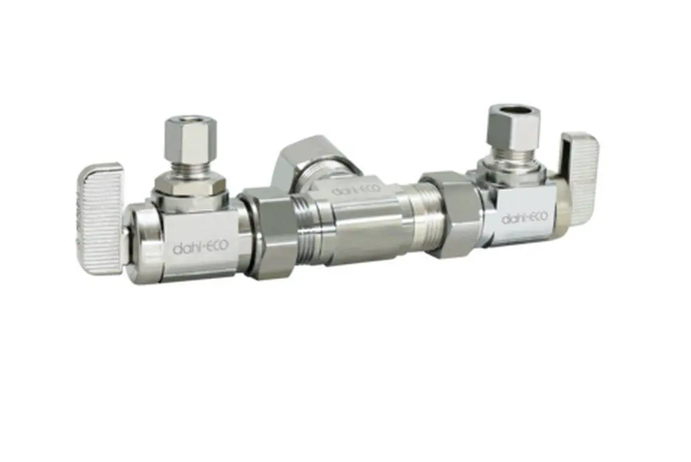 dahl Valve E33-4000 Mini-Ball 5/8 x 3/8 x 1/4 in. OD Compression Dual Supply Stop Valve in Chrome Plated
