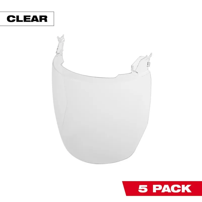 Milwaukee 48731444 Clear Face Shield Replacement Lenses No-Brim Helmet Only Mount 5Pk
